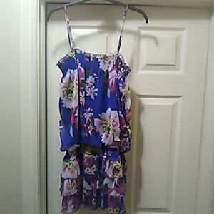💲2⃣▶Seduction Blue Floral Dress with Pink Accents